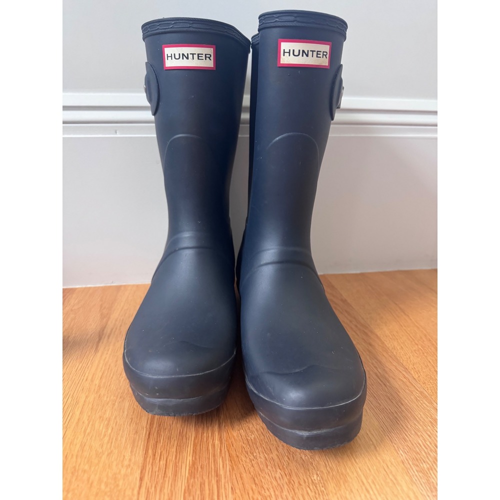 Hunter Original Short Rain Boots Navy Blue Buckle Waterproof Women's US 9